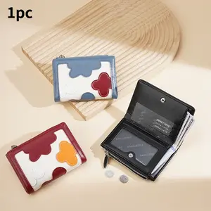 Two-Tone Patchwork Short Wallet, Women'S Mini Zipper Wallet, Portable Coin Purse