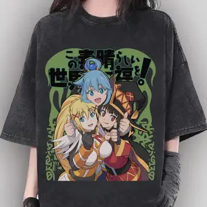 Aqua Darkness Megumin Konosuba Anime Comfort Colors T-Shirt Unisex Vintage Cotton Graphic Tee Funny Anime Shirt Waifu Squad Tee Gift for Him Her