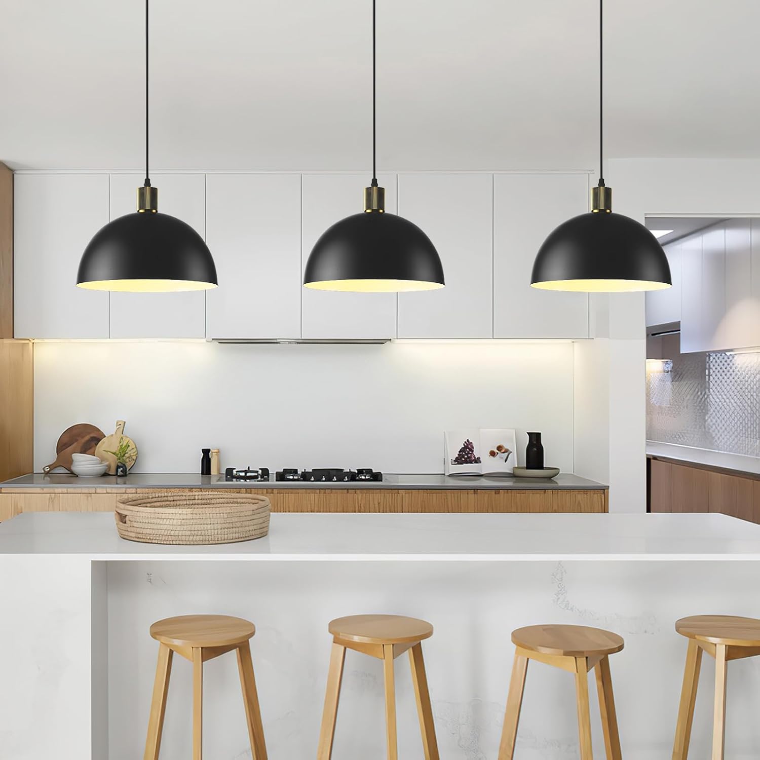 Black Pendant Lights Kitchen Island, 11.8" Modern Dome Farmhouse Hanging Lighting for Dining Room Hallway Entryway