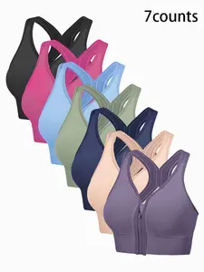 Women's Sports Bra Set, Anti-Shock Zipper Design, Seamless Yoga Bras, No Steel Cup, Plain Pattern, All Seasons Lingerie