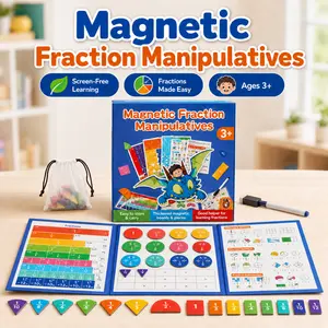 Vindstier Tri-fold Portable Magnetic Fraction Book All-in-One Math Manipulatives for Kids 3+ Visual Learning Tiles & Circles Mess-Free Educational Math Games for Homeschool tiktokshopspringglowup summervibes