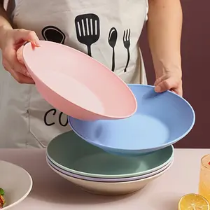 5pcs Set, 9-Inch Deep Large Capacity Dinner Plates, Pasta Plates, Dessert Plates, Salad Plates, for Home, Dorm, Kitchen, Dining, Parties, Tableware Accessories, Kitchen Supplies, 5 Colors