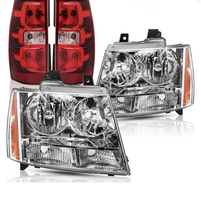 2007-2014 Chevy Avalanche Suburban Tahoe Chrome Amber Headlight+Tail Light