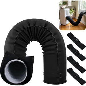 Portable AC Hose Insulation Sleeve, Air Conditioner Exhaust Hose Cover with 4 Straps, Heat Shield Wrap for 5" & 5.9" Diameter Vent Hose Easy Installation (Black)