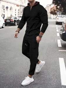 Men's Waffle Texture Solid Color Hooded Sportswear Set, Breathable Long Sleeve Hoodie & Elastic Sports Pants, Casual Comfort Fit, Textured Sweatsuit