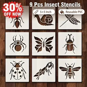 Reusable Insect Templates Set of 9, Fun Bug Patterns for DIY Crafts, Wood Signs, Home & Wall Decor, Painting Stencils