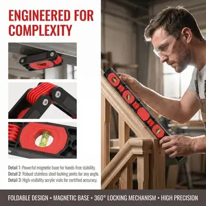 Heavy-Duty Foldable Level with Strong Magnets | Multi-Angle (180/45/90 ) Precision Leveling Tool for Woodworking, Construction & Home Repairs