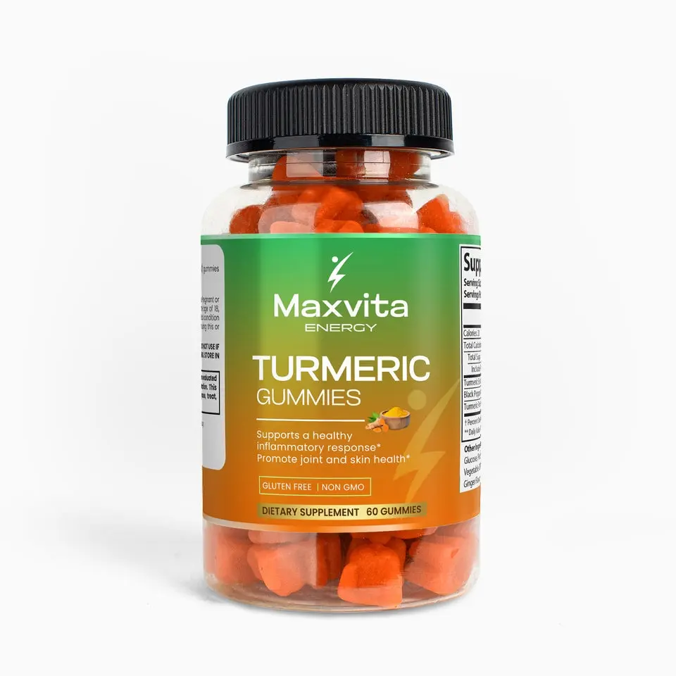 Maxvita Energy Turmeric Gummies - 60 Gluten-Free Gummies with Curcumin for Joint & Skin Health - USA Made - 2 Gummies Daily