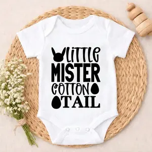 Baby Bodysuit Little Mister Cotton Tail Bunny Print 100% Pure Cotton Gentle On Skin Snap Closure Breathable Ideal For Daily Wear