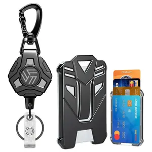 Retractable Keychain Badge Holder with Lanyard, ID Badge Holder Heavy Duty Badge Reel Carabiner Keychain, Tactical ID Badge Card Holder with 31.5” Stainless Steel Retractable Cord