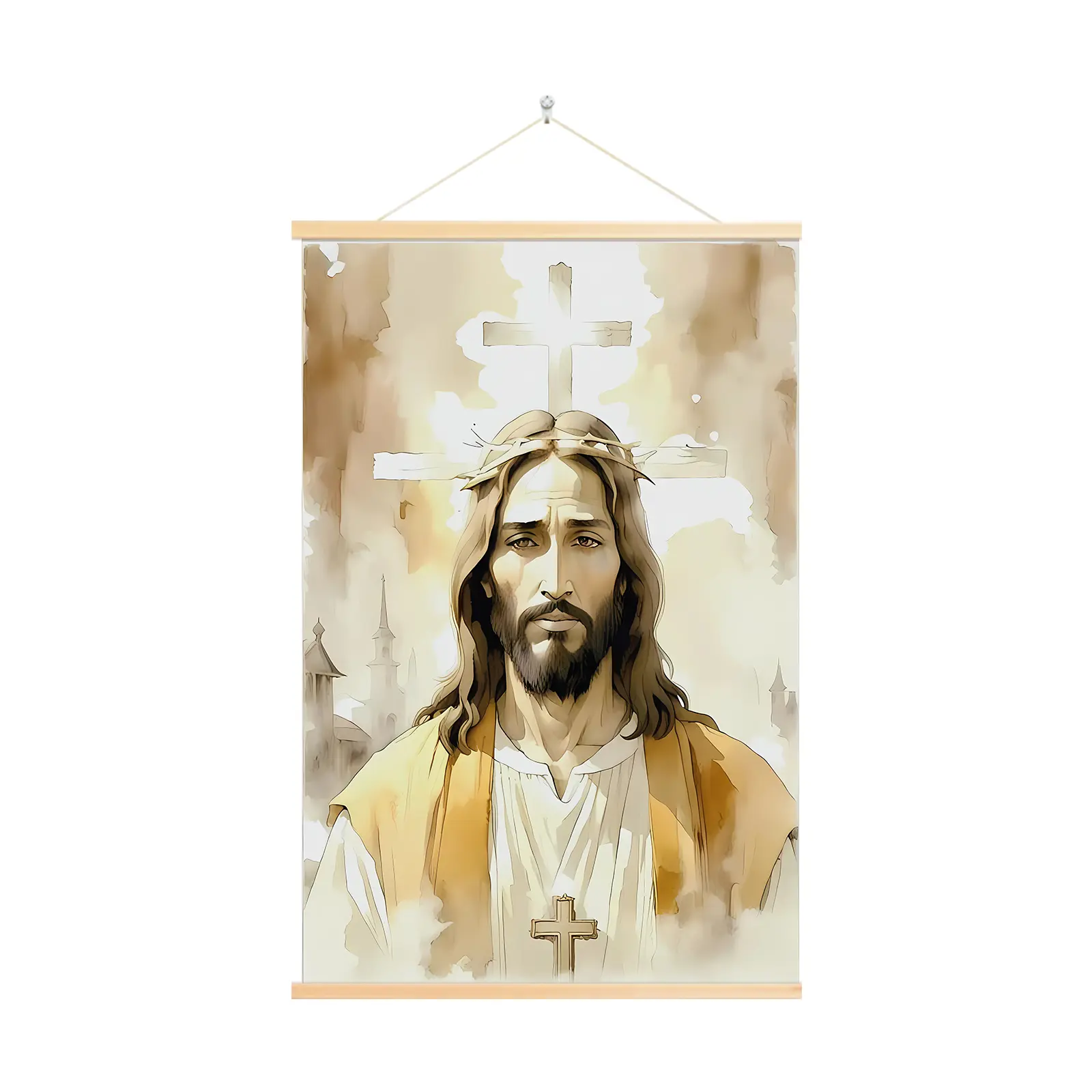 Christianity Scroll Wall Art - 16x24in Antimicrobial Geometric Jesus Picture with Religious Cross Print, Bible Verse, Floral Decor, Handcrafted Solid Wooden Scroll, Cross Decorations, Boxed Home Religious Decor