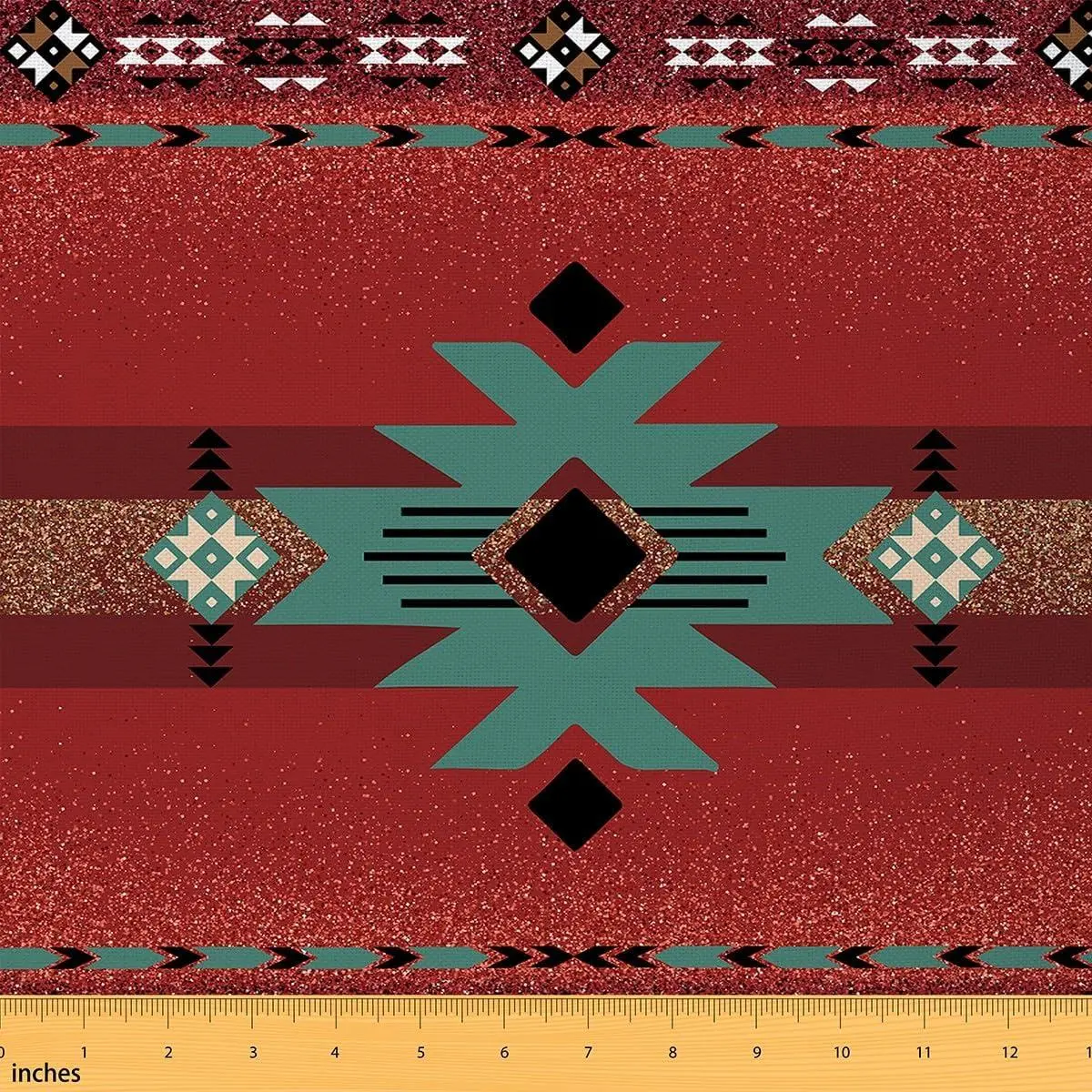 Boho Aztec Fabric,Ethnic Style Soft Flannel Polyester No Stretch Fabric,Ombre Sequin Print Decorative Fabrics,Dark Red Crafts & Sewing Supplies