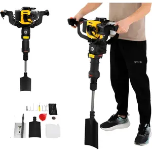 52CC 2-Stroke Trench Digger, Planting Shovel Drilling Machine Single Cylinder Excavator Air-Cooled Handheld Trencher, Post Hole Digger Ditch Digger for Garden Farm and Home (Black,Yellow) Power Tool Portable Heavy Duty Handle