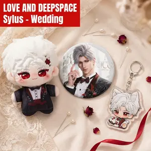 3pcs, Love and Deepspace Anime Plush Doll + Badge + Keychain, Collectible Stuffed Character Figure, Premium Soft Toy - Keychain Bag Car Charm, Desk Shelf Room Decor, Birthday Christmas Valentine Party Gift for Anime Fans Teens