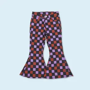 Orange purple checkered bell bottoms kids girls Halloween jeans