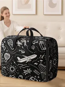 Airplane Pattern Storage Box, Space-Saving Large Handheld Organizer, Ideal for Moving, Travel, Camping, Dormitory, Bedroom