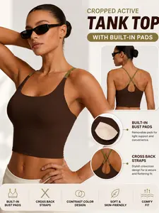 Women's Sporty Tank Top with Fixed Padding, Colorblock Design, Elastic Fabric, Perfect for Yoga, Comfortable Sports Wear, Activewear, Yoga Tops, Sport Clothing