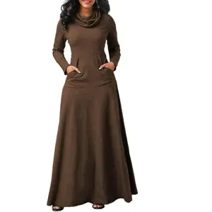 Turtleneck Pullover Maxi Sweatshirt Dress for Women Oversized Long Sleeve Soft Stretchy Swing Hem Dress with Pockets