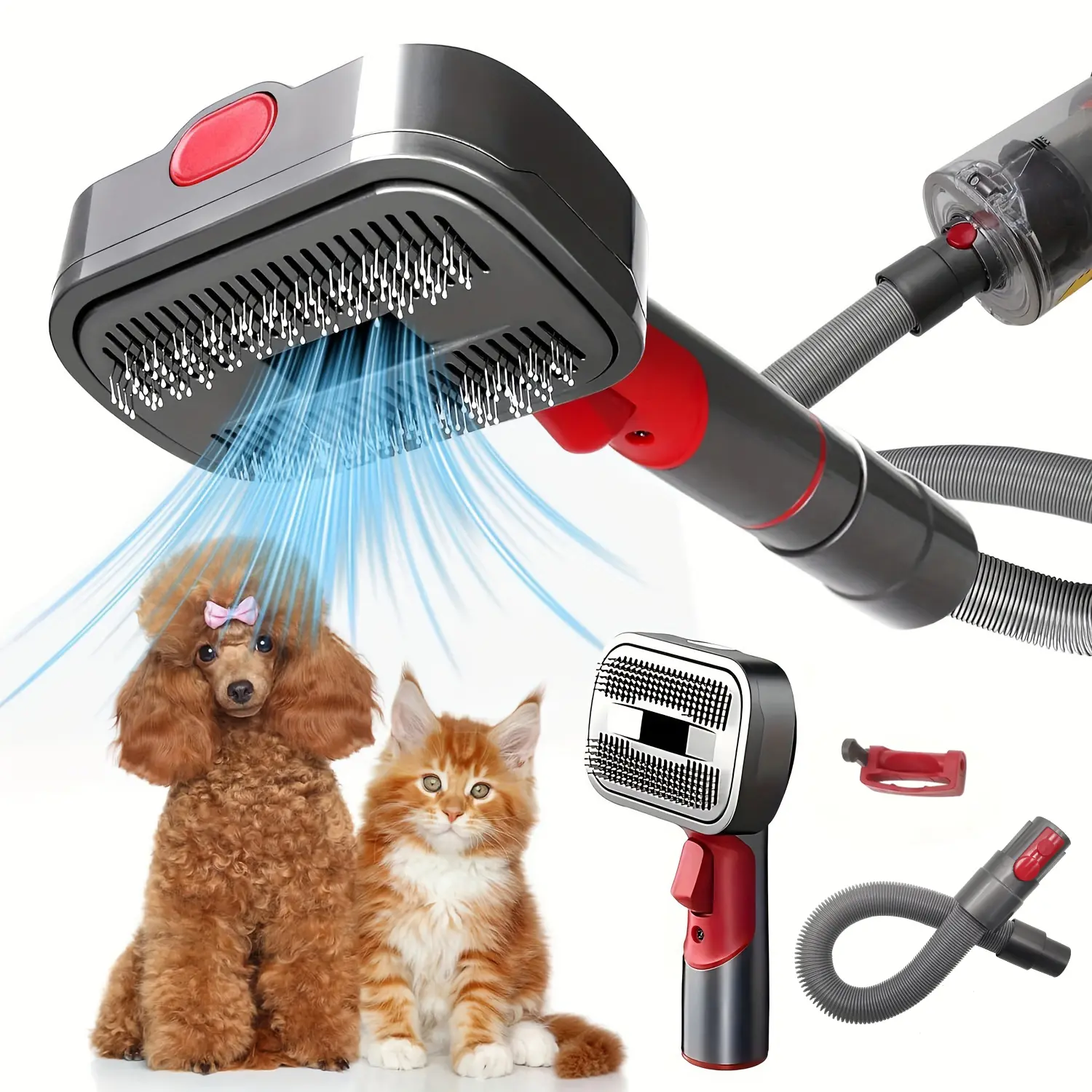 Pet Grooming Brush Kit for Dyson Vacuum V7 V8 V10 V11 V15(Not Included Vacuum), Dogs & Cats Grooming Brush Attachment, Dog Hair Groomer Tools for Cat and Other Animals, Deshedding Vacuum Brush