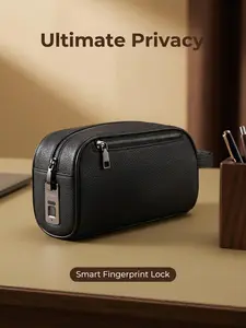 Elegant Business Fingerprint Lock Handbag, 0.5s Quick Unlock, Large Capacity Durable PU Leather, Ideal for Business Travel