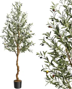 Artificial Olive Tree 6FT(72in) Tall Faux Silk Olive Trees for Home Office Living Room Decor Indoor Fake Potted Tree with Natural Wood Trunk and Lifelike Fruits Decorative Plants Gift Rubber