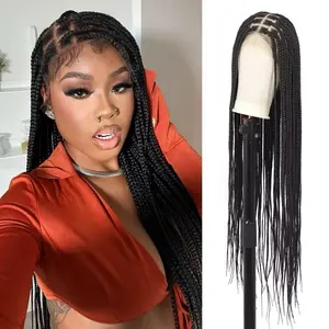 36 inch Handmade Full Braided wig with baby hair for women African style synthetic Wig Lightweight weight daily wear
