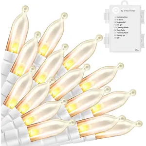 LED Mini Lights with Timer Christmas Lights 18ft 50 LED 8 Modes  Operated String Lights White Wire for Indoor Outdoor Wreath Wedding Party Garden  Decor, , Warm White