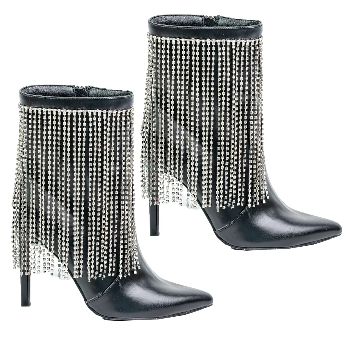 LINIA-31 Womens Heels Rhinestone Embellished Strings Pointed Closed Toe With Side Zipper