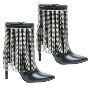 LINIA-31 Womens Heels Rhinestone Embellished Strings Pointed Closed Toe With Side Zipper