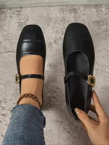 Women's Fashionable Solid Color Mary Jane Shoes, Casual Comfortable Flat Shoes for Daily Wear, Lightweight Breathable Shoes for Women & Girls, Running, Soft Bottom Shoes