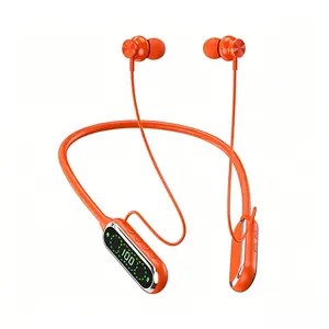 Wireless Neckband Earphones with LED BT5.4 20H Play time Water Resistant Noise Cancelling for Sports and Gaming (Orange)