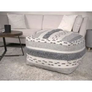 Karim Faux Yarn Large Ottoman, Ivory Grey