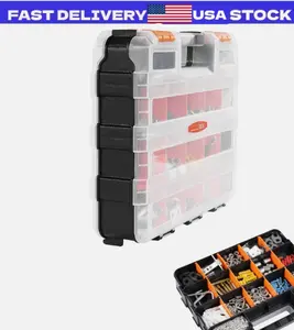 Small Parts Organizer 34-Compartment Double-Sided PP Hardware Organizer Box
