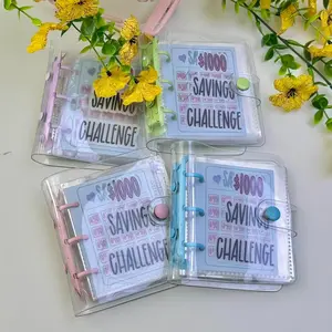 $1000 Savings Mini Cash Binder, Clear PVC Cover Budget Book, Reusable Cash Goal Tracker & Cash Envelope Organizer