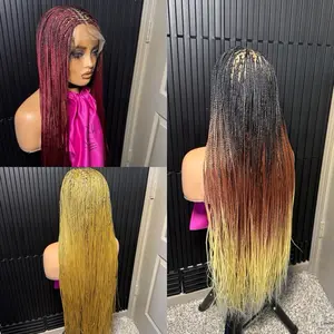 Full lace small knotless silky straight braided wig. Grade A Fiber lace cap