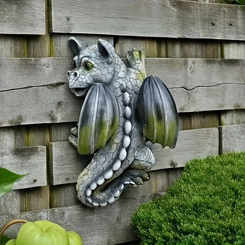 Resin Dragon Garden Statue - Wall-Mounted Art Deco Animal Theme Outdoor Home Decor, Thanksgiving Garden Statues & Sculptures
