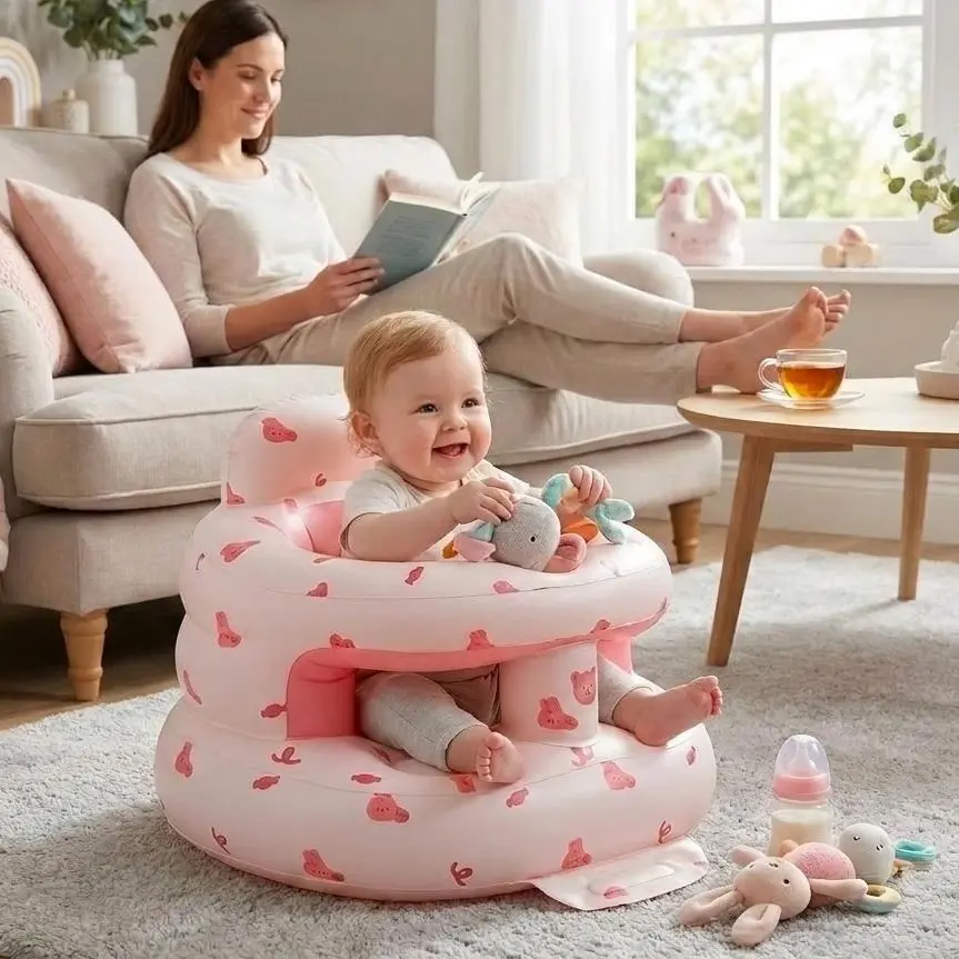Inflatable Baby Seat for Babies 3-36 Months, Floor Chair with Built-in Air Pump, Infant Support Seat for Sitting & Learning to Sit, Full Surround Design