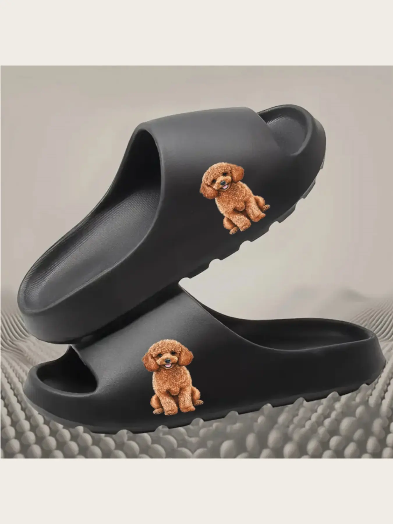 Cute Brown Poodle Dog Print Slippers for Women Men Soft Comfortable Home Indoor Non-Slip House Shoes Warm Fuzzy Plush Animal Pattern Slides for Winter Spring Casual Daily Wear