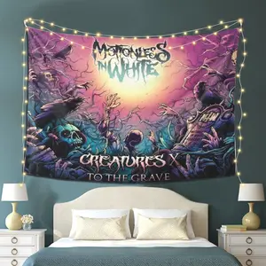 Motionless In White Album Poster Tapestry, Stylish Lightweight Durable Polyester Wall Decor, Peach Light Beige Tapestry - Versatile Bedroom and Living Room Artwork