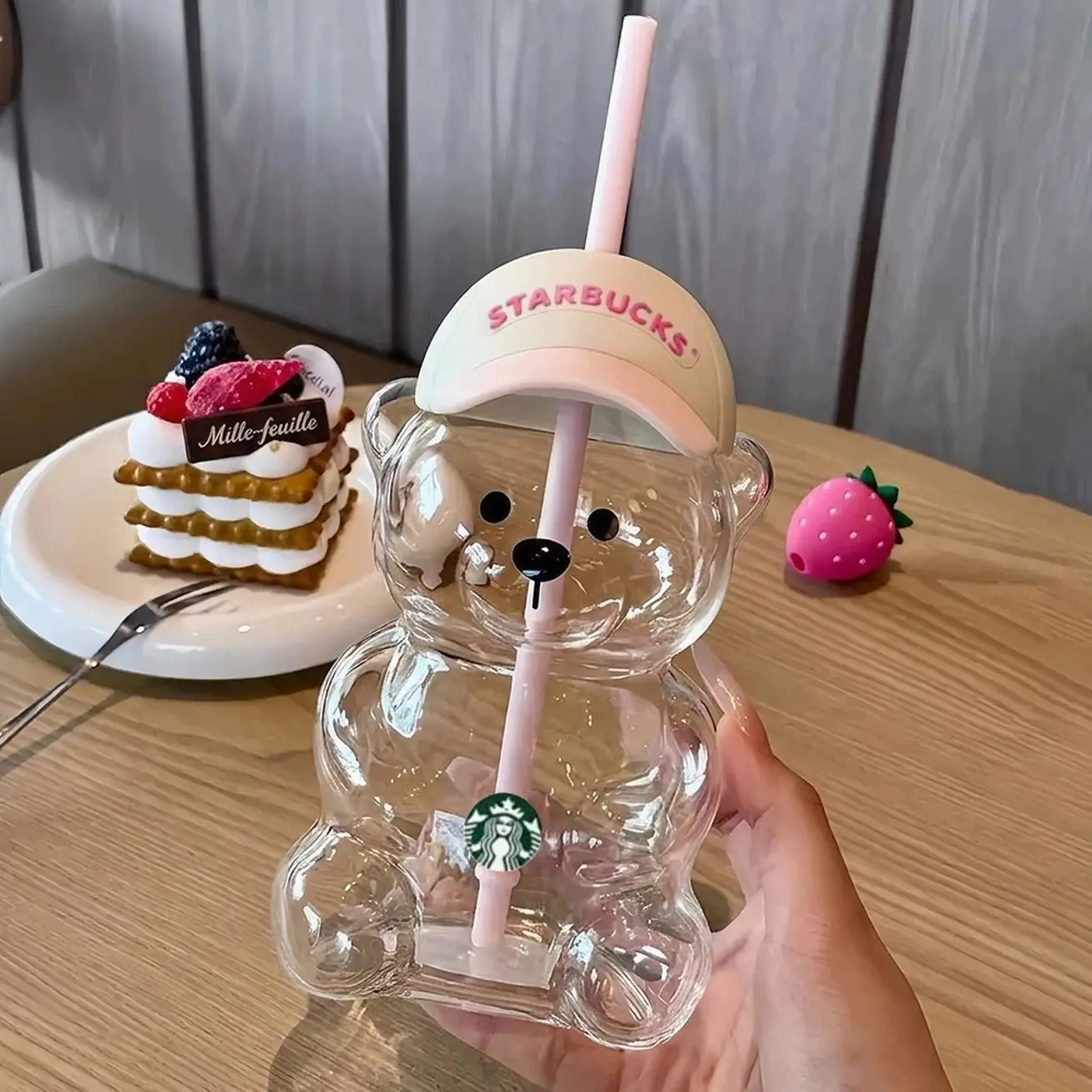 Authentic Starbucks 20oz Bearista Bear Tumbler – Pink Strawberry Glass Cold Cup