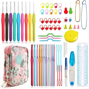 Crochet Hooks Set with Storage Case 71pc Knitting Needle Accessories 9 Soft Grip Ergonomic Crochet Needles,12 Coloured Aluminum Yarn Crocheting Crochet Hooks,Crochet Kit with Crochet Supplies