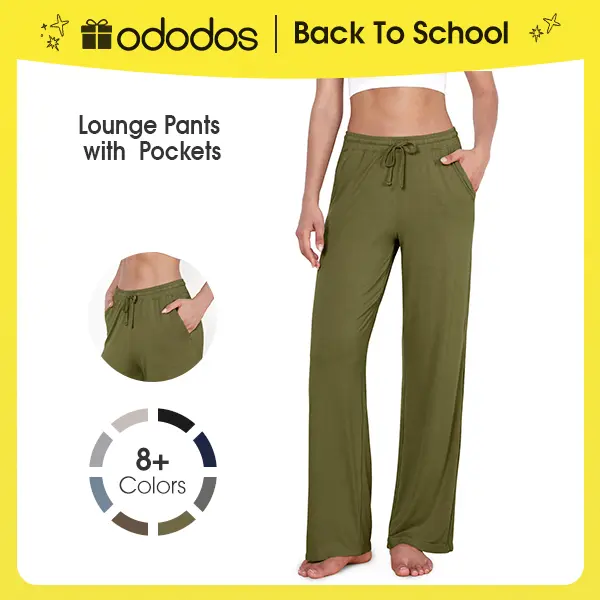 ODODOS Women's Lounge Pants with Pockets Drawstring Lightweight Loose Comfy Casual Pajama Pants-28/30" Inseam