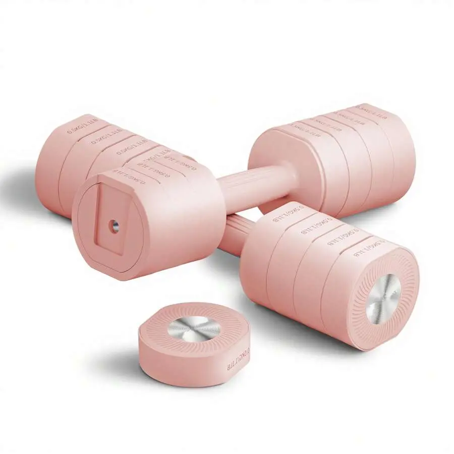 Women's 2-Piece Adjustable Dumbbell Hand Weight Set - Home Gym Equipment, 4-in-1 Portable Iron Alloy Safety Lock Double-End Weights, 2.2 lbs-8.8 lbs Pink, for Resistance Training