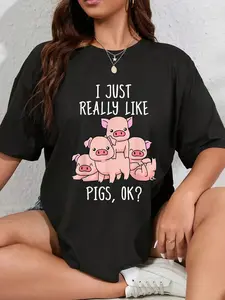 100% Cotton Unisex Love Pig Shirt Women Pig Gifts Pigs Tshirt Men Cute Swine T-Shirt Casual Graphic Printed Vintage Tshirt