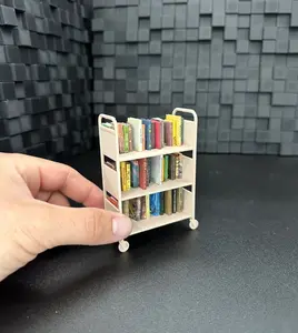1/12 scale 3 Shelf Mini Library Cart / Mini Books / Bookcase / Miniatures