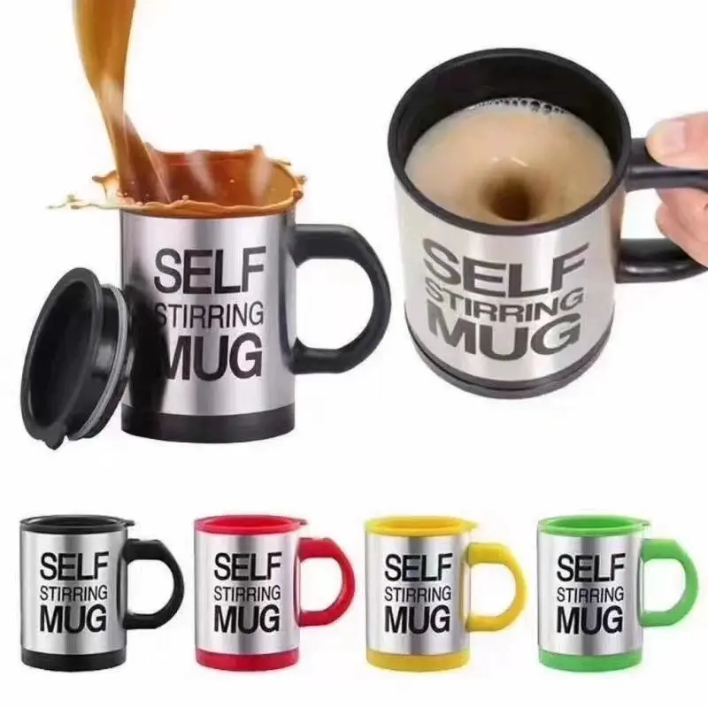 Electric coffee stirring cup: Large-capacity, stainless, battery-powered, ceramic, washable, black. Slim vacuum flask mug.