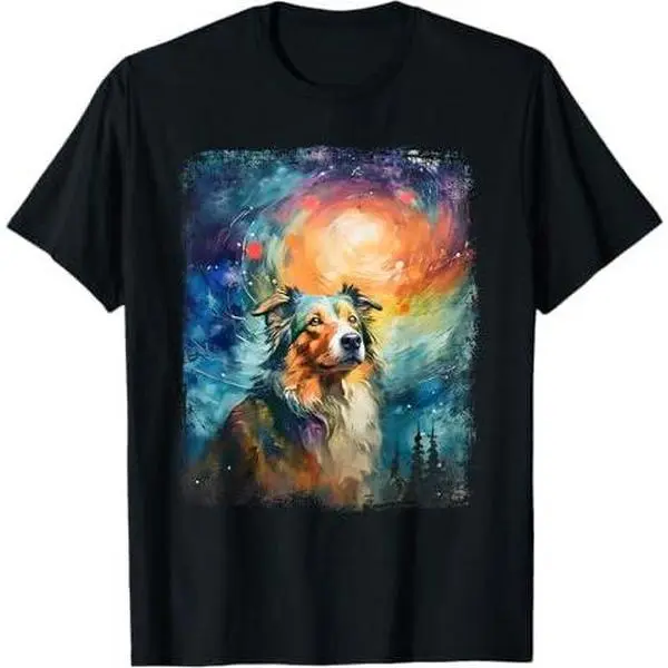 Colorful Rough Collie Dog Portrait Painting Print Gift T-Shirt