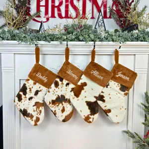 Personalized Embroidered Furry Brown Cow Family Christmas Stockings