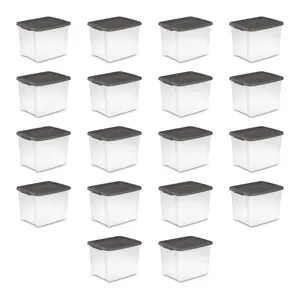 Sterilite ShelfTotes 50 Quart Clear Latched Plastic Storage Container, 18 Pack