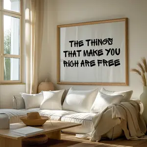 “The Things That Make You Rich Are Free” Print, Living Room Typography Art, Retro Wall Art, Graffiti Style Landscape, Room Decor, Unframed